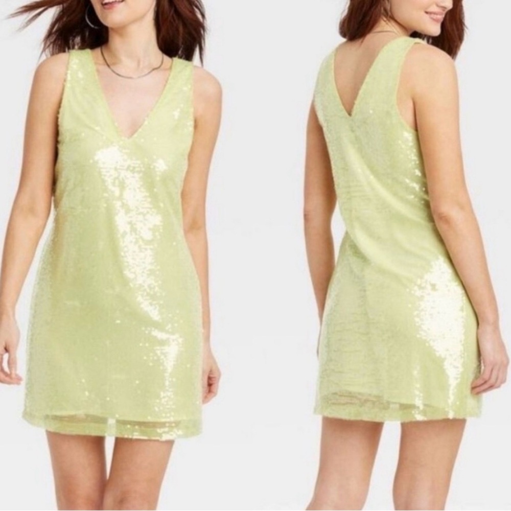a new day Lemon Sequin V-Neck Shift Dress